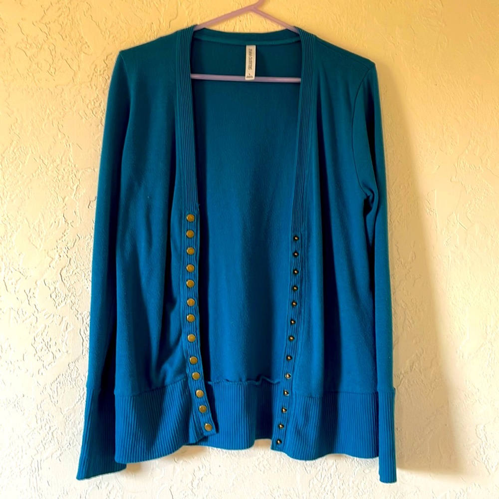 Zenana Outfitters teal cardigan sweater. Sz L.